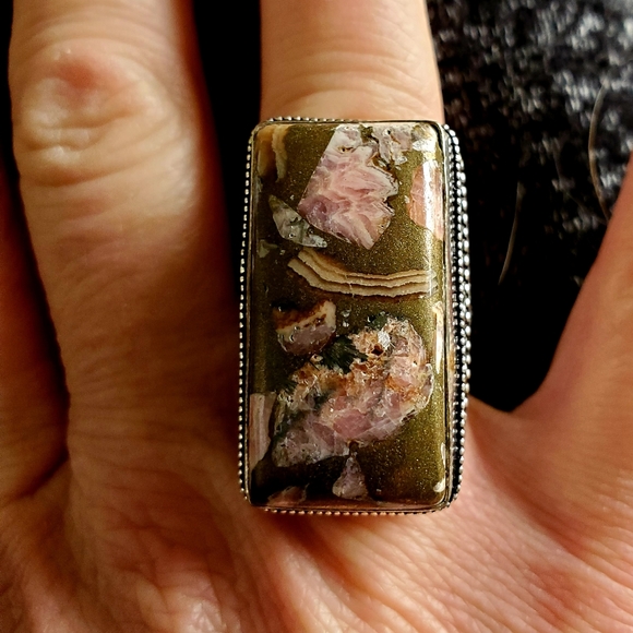 New Oversized Copper Rhodochrosite 925 Silver Ring. - Picture 8 of 15